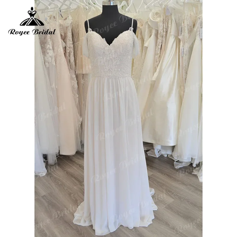 

V Neck Lace Bodice Chiffon Backless A Line Boho Spaghetti Straps Wedding Dress 2025 Wedidng Gowns for Women sukienka na wesele