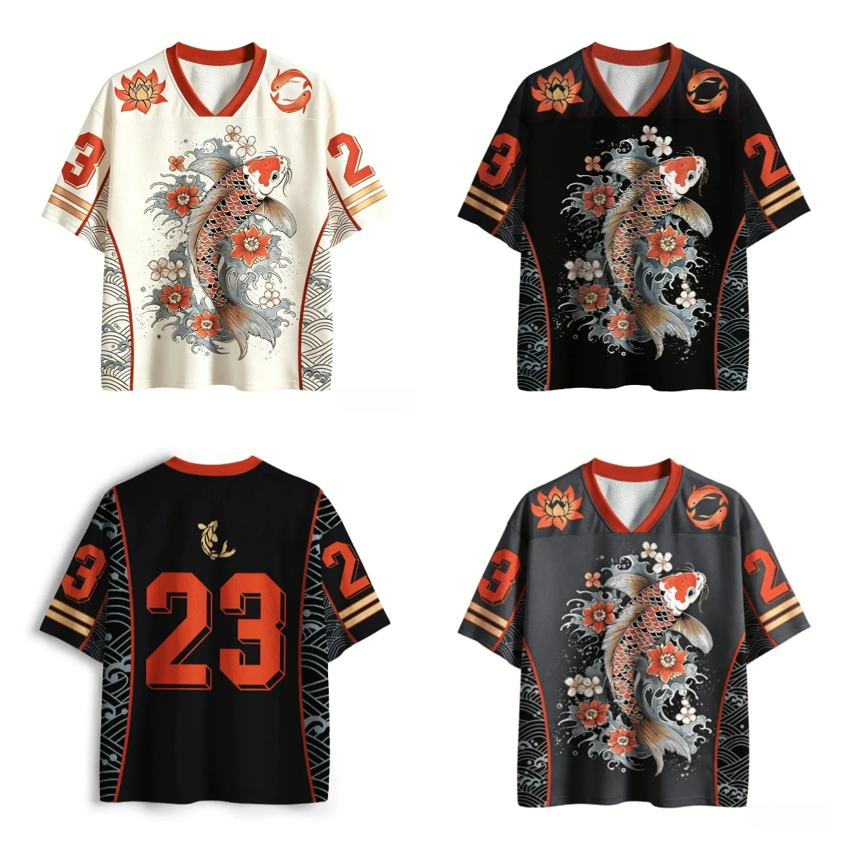 Hot-selling Unisex V-neck T-shirts with Koi Fish Designs, Fun, 3D, Sports, Fitness,children's Streetwear,and Outdoor Casual Tops