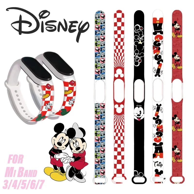 Disney Mickey Minnie Strap for Xiaomi Mi Band 3 4 5 6 7 Silicone Wristband Bracelet Smart Watch Replacement Band Accessory