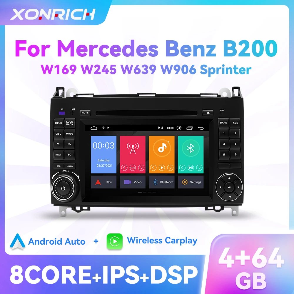 2Din Carplay Android 12 Car DVD Radio For Mercedes Benz Sprinter B200 W169 W209 Viano B-class W245 B170 Vito W639 A180 W906 A160