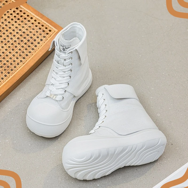 Zapatos de mujer nuevos 2026, botines de plataforma con punta redonda a la moda para mujer, zapatillas de caña alta de diseño, botas de mujer
