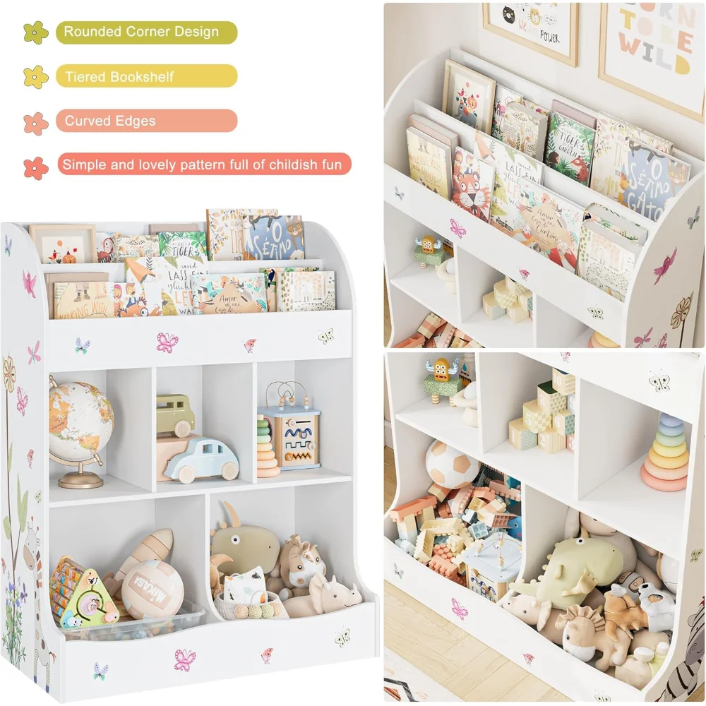 Lemari Anak, Organizer dengan Rak Buku, Rak Buku Anak, Lemari Penyimpanan Mainan dengan Cubbies, Lemari Anak