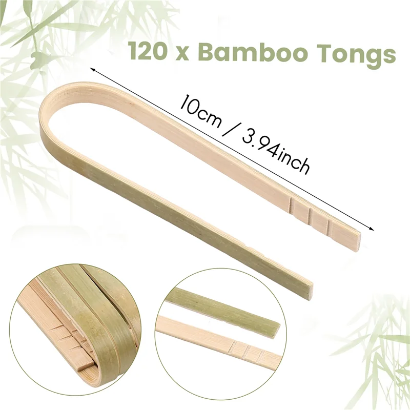 AF93-120 パックミニ竹トング、4 インチ使い捨てトング、環境に優しいミニ使い捨て竹食器トーストトング