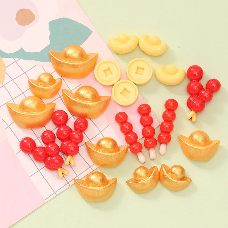 Cute Resin Gold Ingot Flatback Flat Back Cabochon 30pcs Simulated Coin DIY Dollhouse Ornament Miniature for Phone Case Jewelry