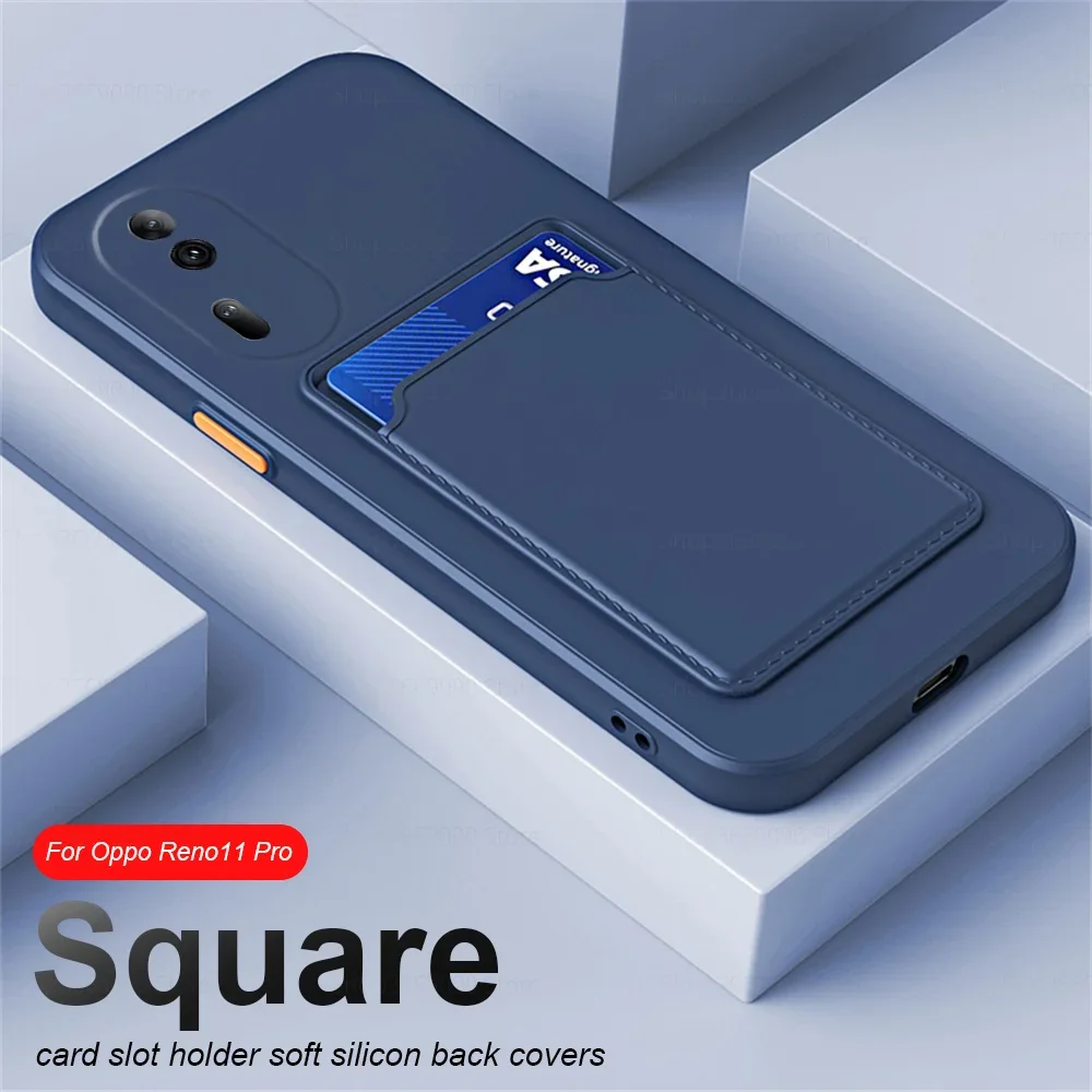 Reno11Pro Case Card Slot Holder Square Soft Silicone Back Shell For Oppo Reno11 Pro orro Reno 11 11Pro 5G Shockproof Phone Cover