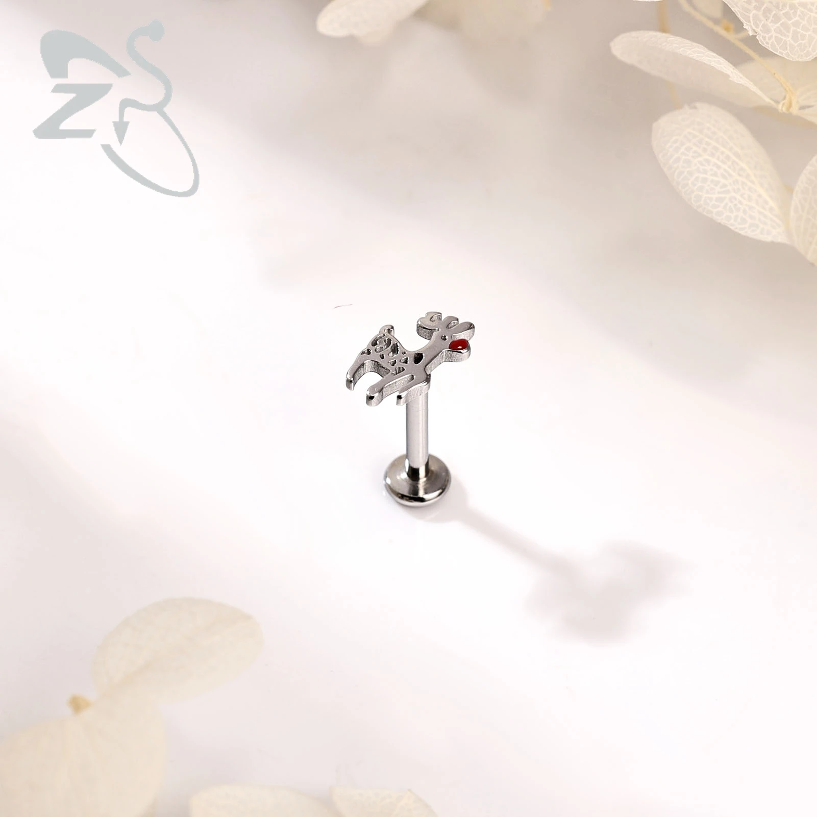 ZS 1PC 16G Stainless Steel Lip Ring Internal Thread Labret Piercing Ear Stud Snowflake Snowman Cartilage Earrings Jewelry