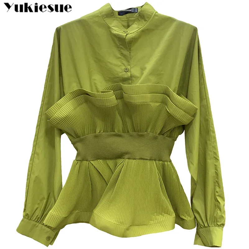 

Blusas 2025 Summer Ruffles Top Female Women Shirts Women's White Shirt Blouses Tops Puff Long Sleeve Chic Woman Vetement Femme
