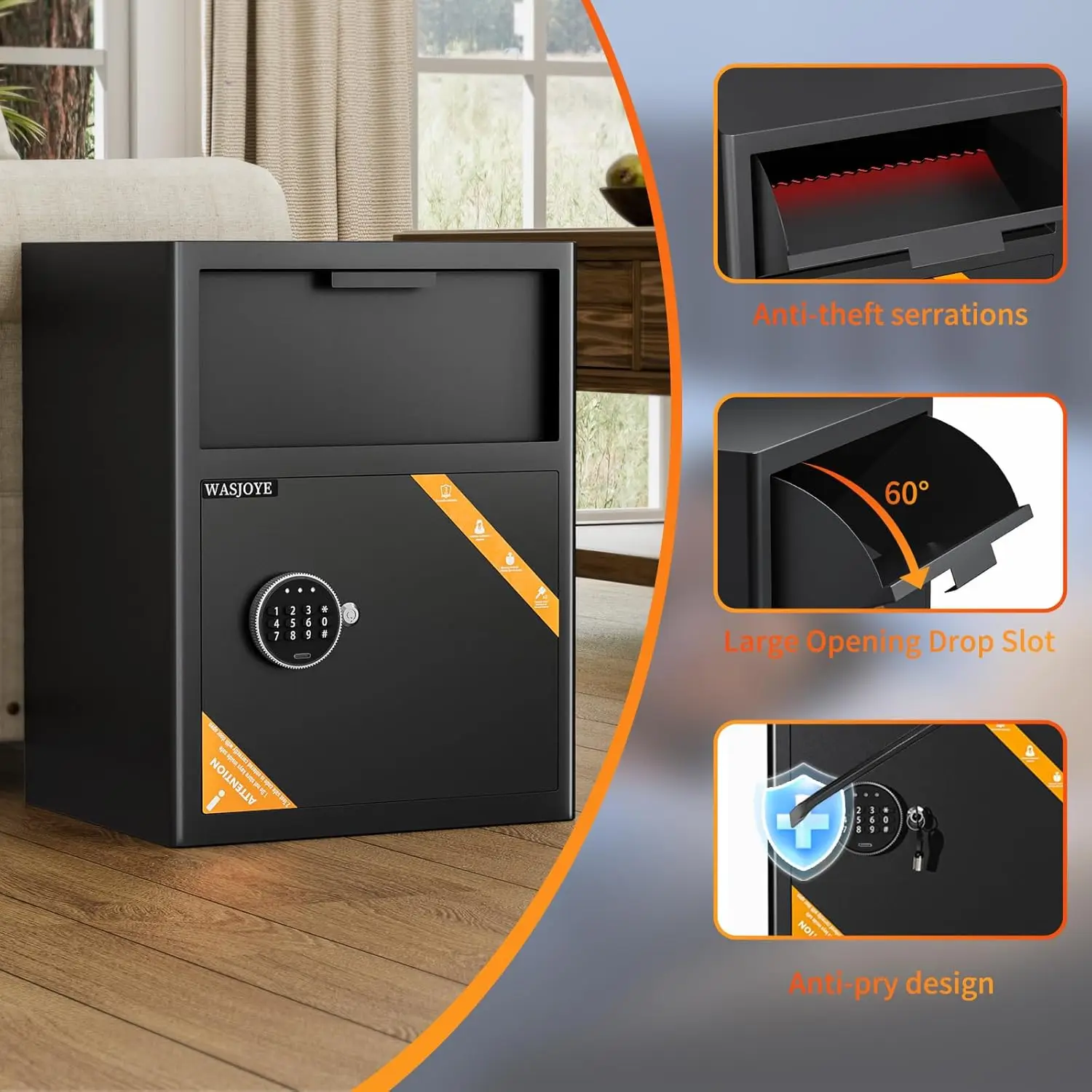 Depository Drop Cabinet Safe - 2.6 Cu Ft Large Size with Digital Keypad Lock and Anti Theft, Business Security Safe Box with Ala