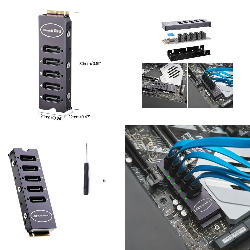 

M.2 NVMe to 5-port SATA3.0 Adapter Card JMB585 Main Control High Speed 6Gbps PCIe to Serial- Expansion Card