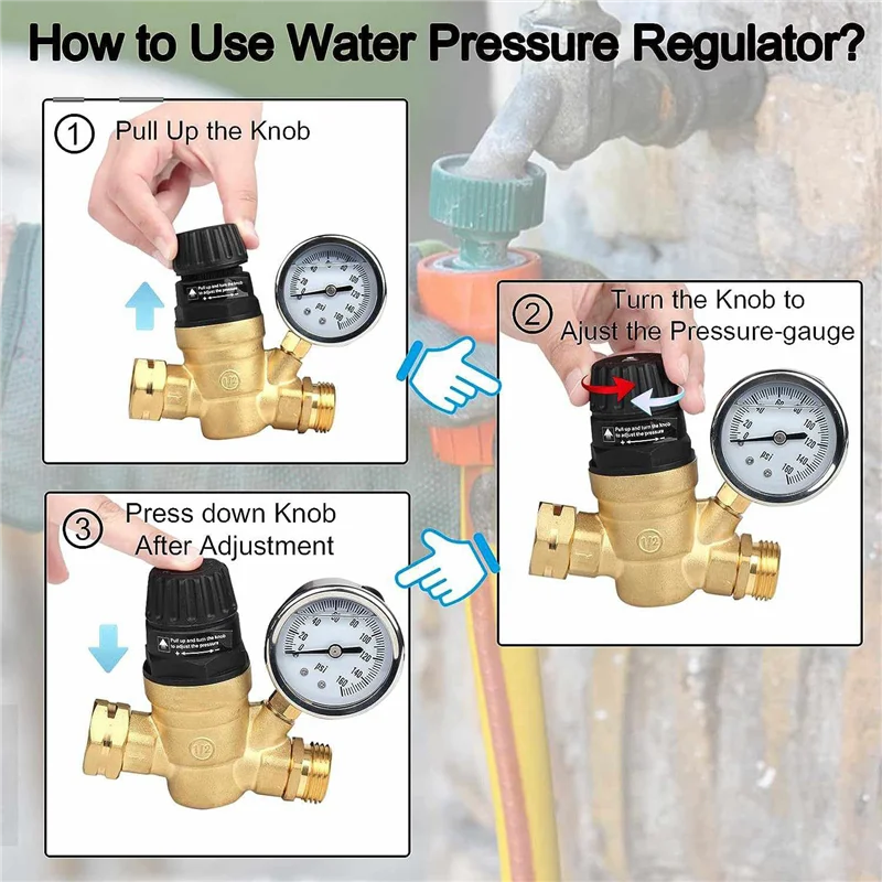 RV Water Pressure Regulator Adjustable Handle Water Pressure Reducer Water Pressure Regulator Valve for RV Campers Garden