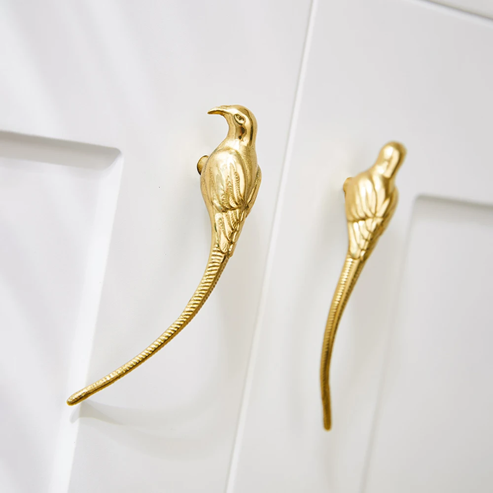 Bird Brass Cabinet Door Knobs Drawer Pulls Nightstand Knobs Home Decor Dresser Pulls Gold Animal Furniture Handles Fine Hardware