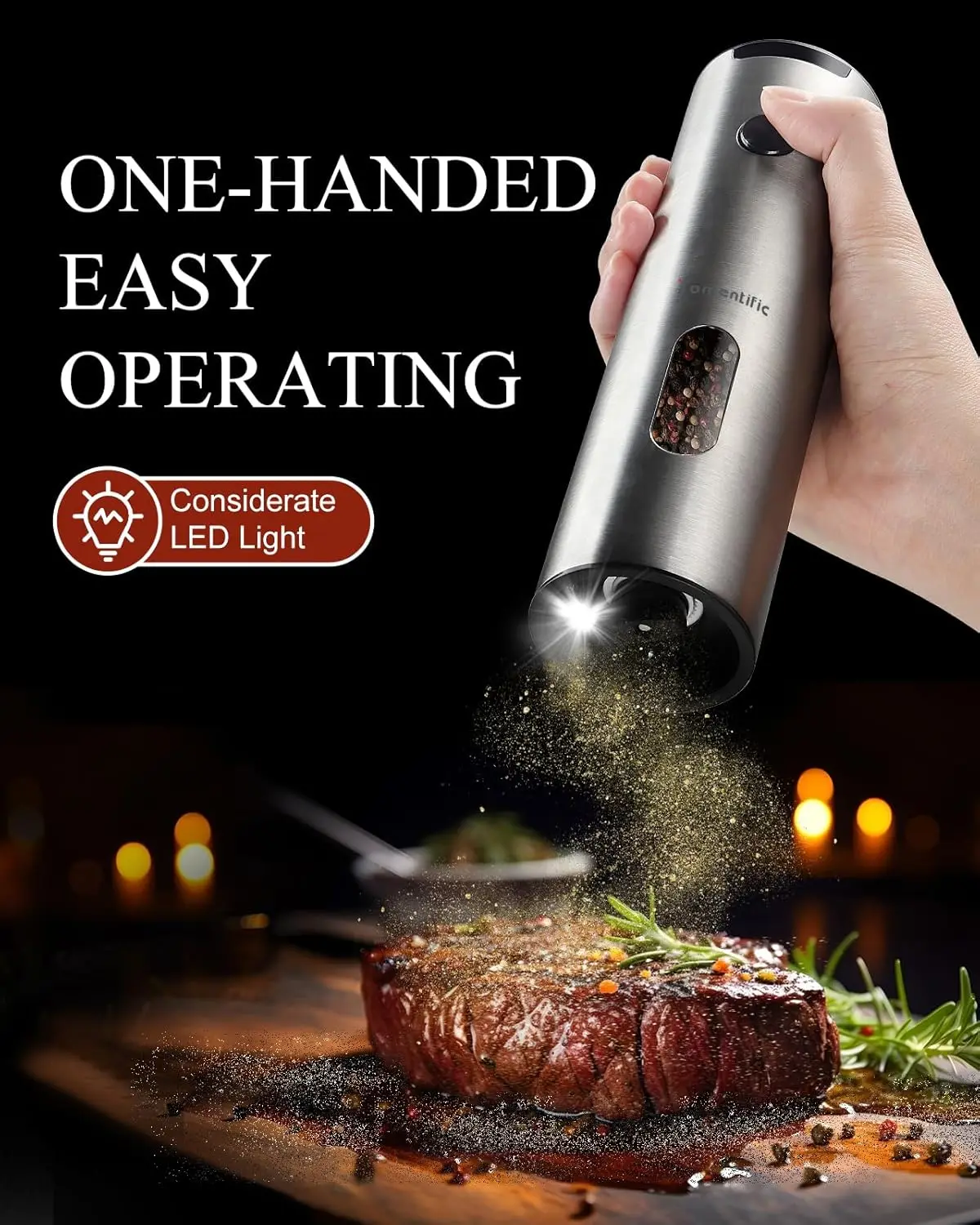 مجموعة مطحنة الملح والفلفل الكهربائية القابلة لإعادة الشحن مع ضوء LED، سعة كبيرة، خشونة قابلة للتعديل للمطبخ والهدايا #4