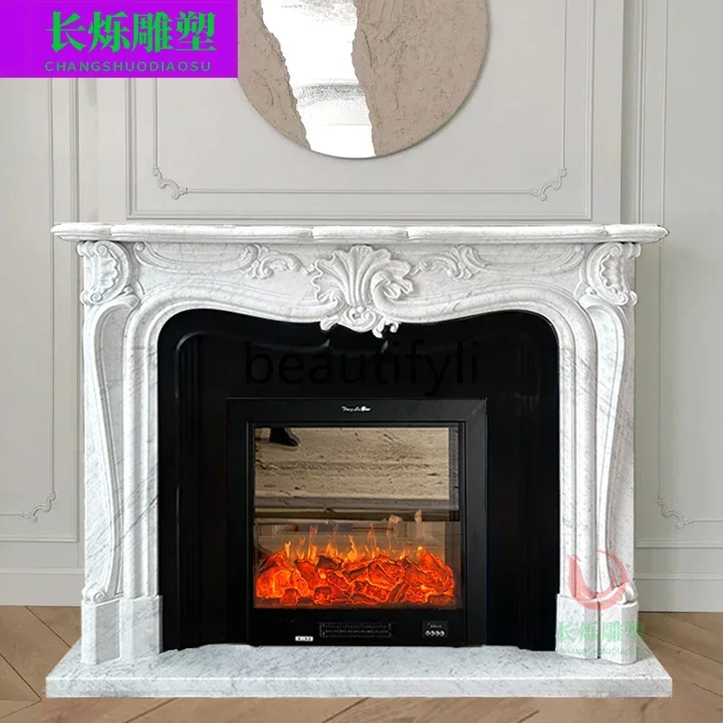 G French Fireplace Marble Natural Large Flower White Stone Fireplace Entrance Living Room Fireplace Cabinet