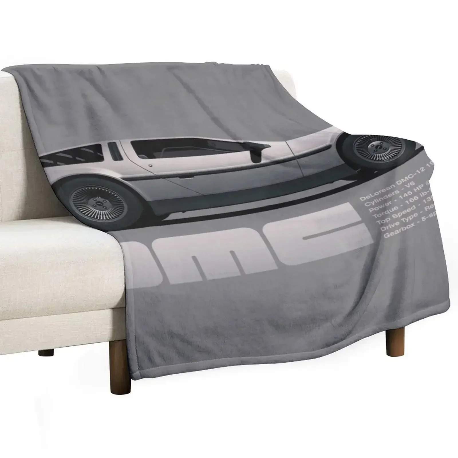 DeLorean DMC-12 cartoon retro style car side view with specs Throw Blanket Tourist Sofa Throw Sofa Heavy Blankets