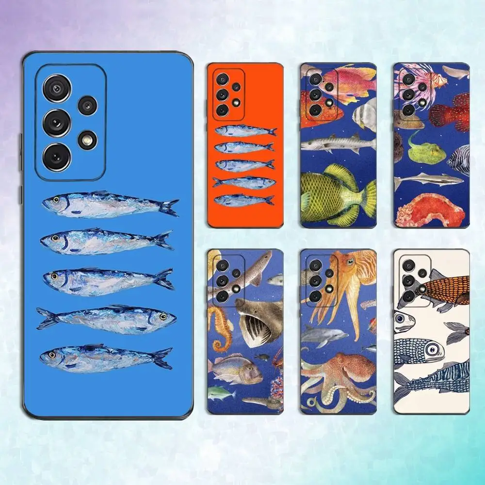 

Sardines Fish illustration Phone Case For Samsung S25,S24,S23,S22,S21,S20,S10,Ultra,Plus,Lite,FE,Soft Silicone Black Cover