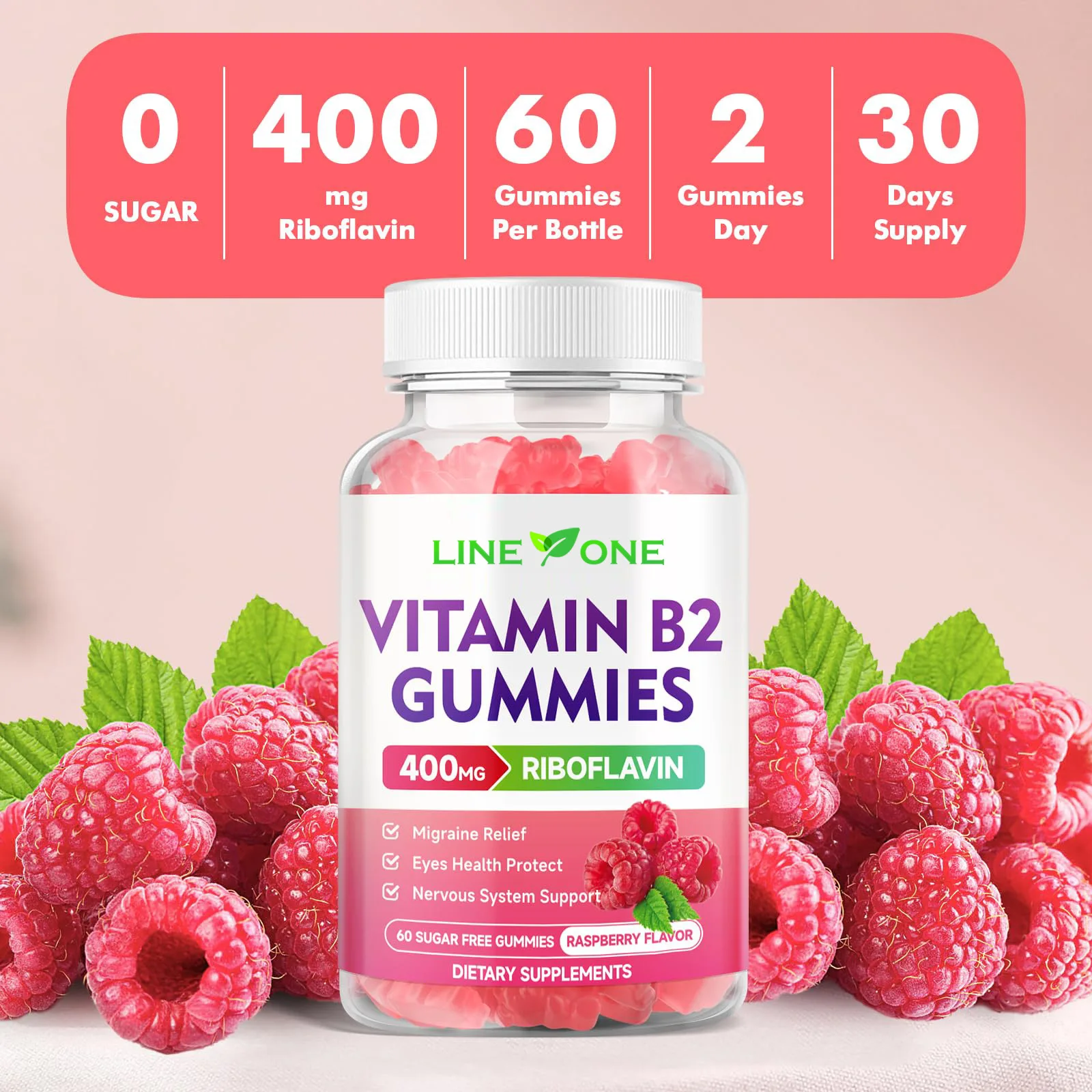 

1 bottle of 400mg vitamin B2 gummies for children and adults to enhance immunity and promote growth and development