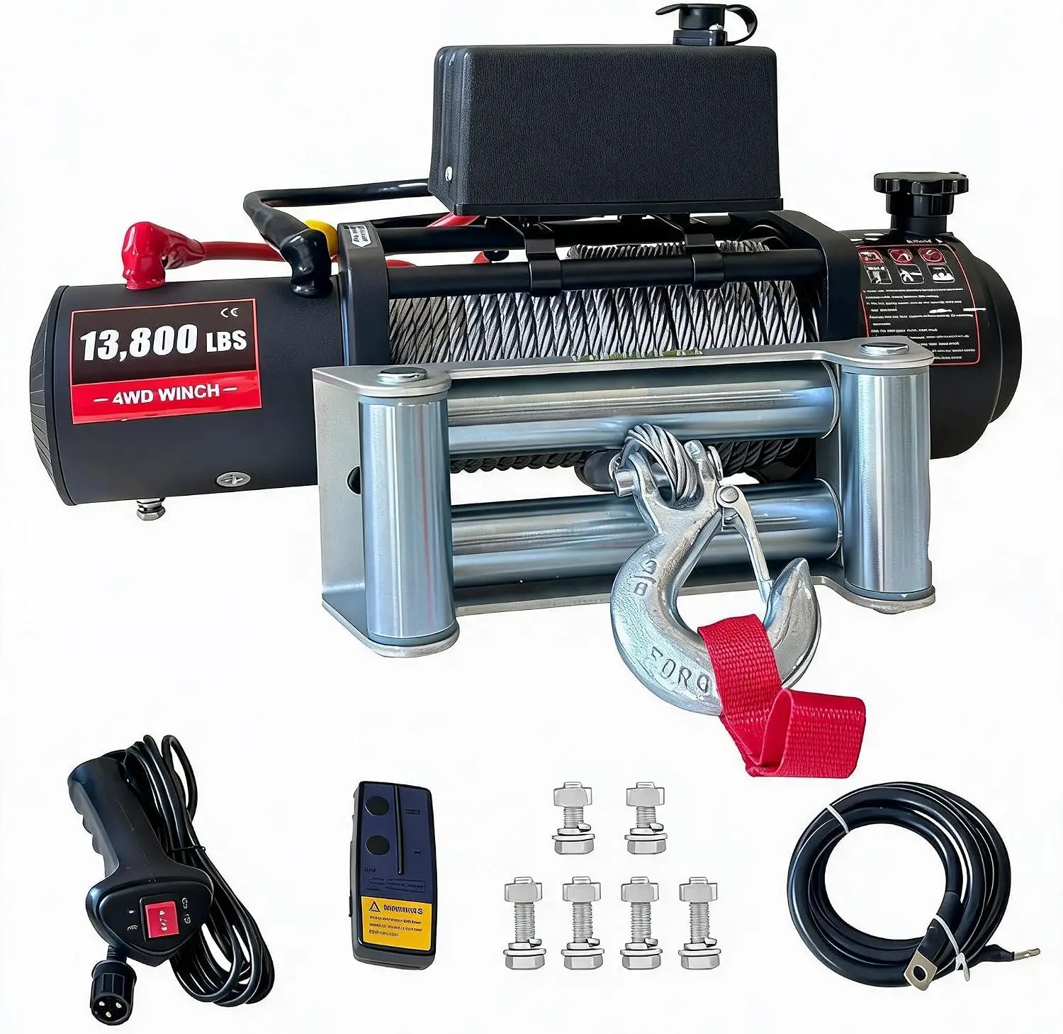 Hobbylane 13800lbs ATV/UTV Electric Winch 12V Winch with Wireless Remote, Fairlead & Hook 78' Steel Cable or 85' Synthetic Rope for Truck SUV