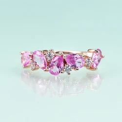 Gem's Beauty Rose Gold Filled 925 Sterling Silver Semi Eternal Rings Lab Pink Sapphire Wedding Band Fine Jewelry Gift for Women