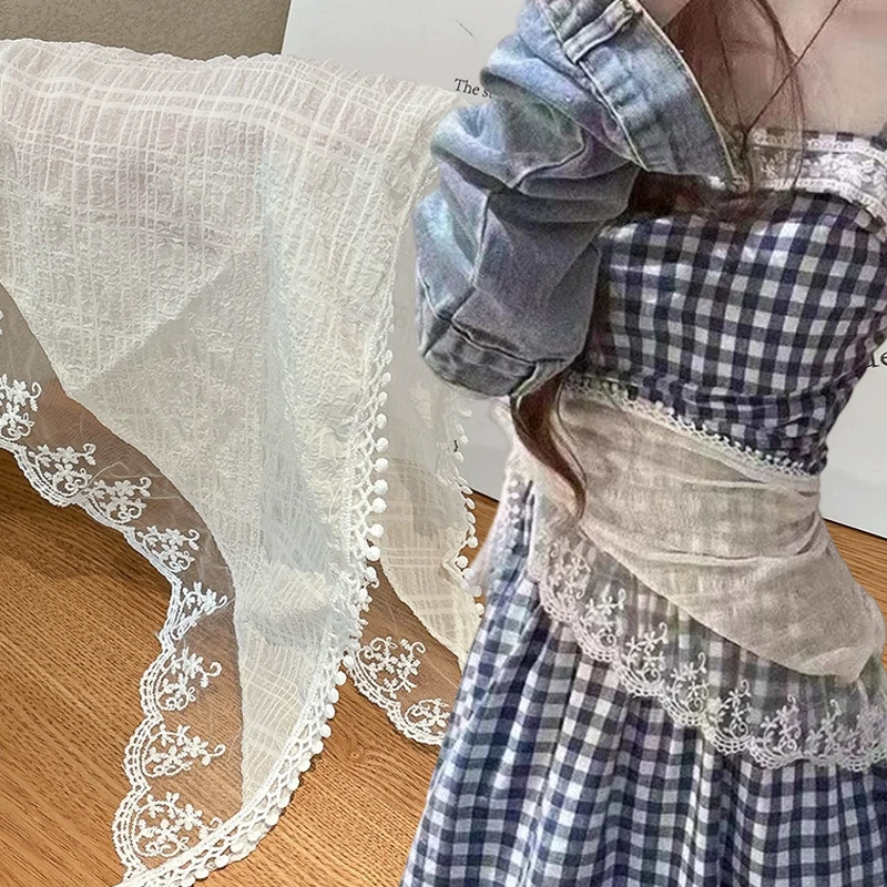 

Summer White Lace Head Wrap Scarf Embroidered Triangle Neck Kerchief for Women Travel Photography Hair Bandana Pink Hair Scarf