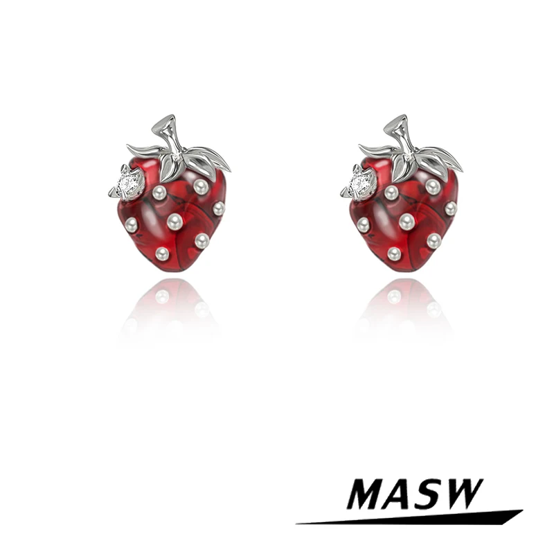 

MASW Original Design Red Strawberry Earrings Lovely Jewelry Spring Summer Style High Quality Copper Stud Earrings For Women