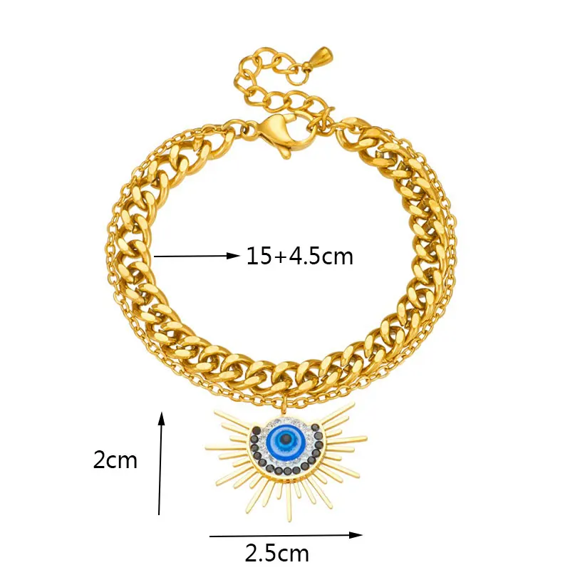 LAMENGLY 316L Stainless Steel Retro Eye Charms Bracelet For Women Fashion New Gold Color Chain Jewelry Girl Gift Party Bijoux