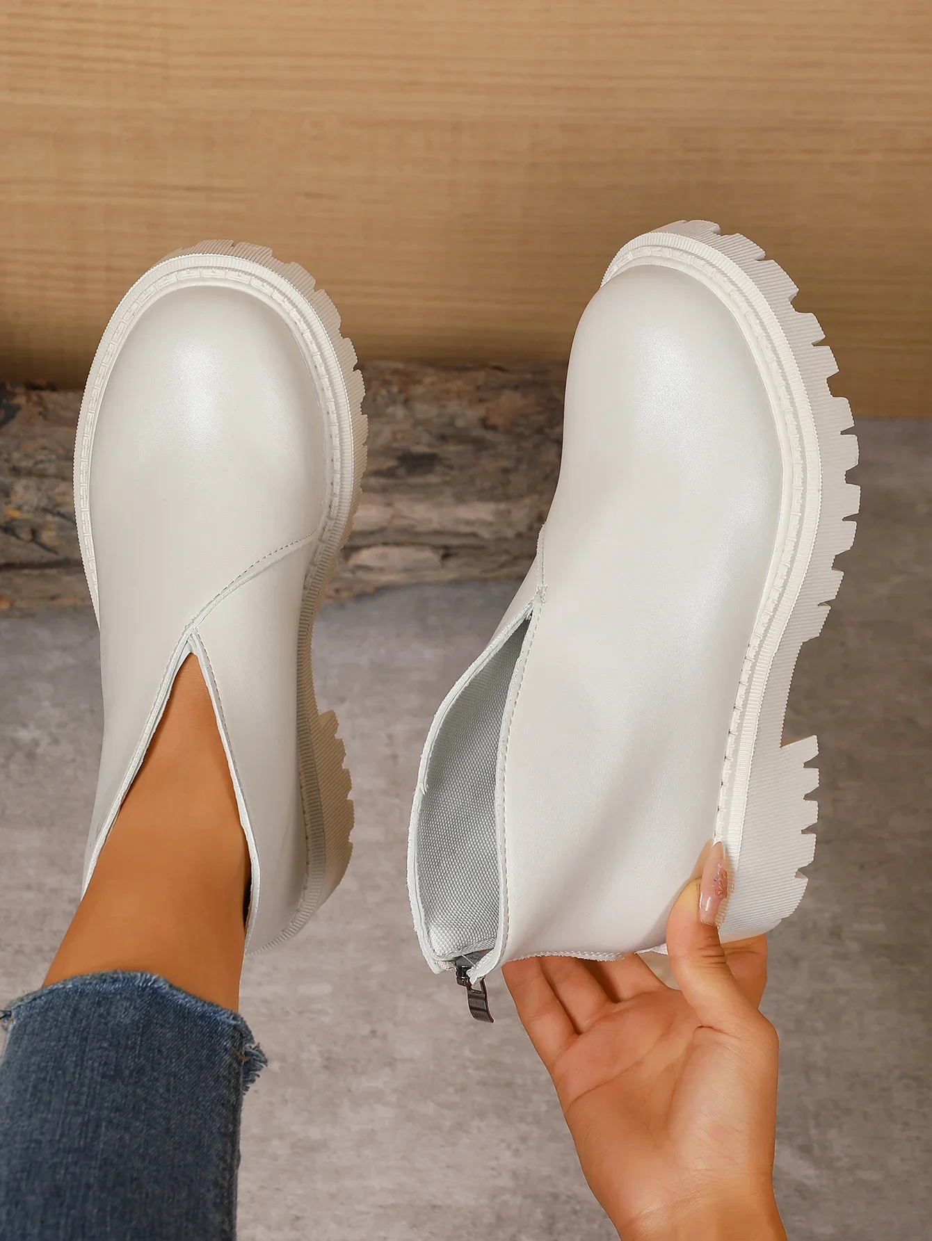 Winter-Damenstiefel mit mittelhohem Absatz, rutschfester Sohle und Reißverschluss hinten, modische High-Top-Schuhe, bequeme Outdoor-Sportschuhe. – Detail 21