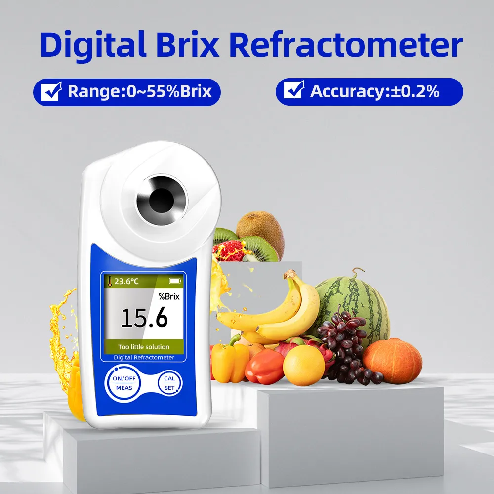 Digital Brix Refractometer Range 0-55%  ±0.2% High Precision for Fruits Juices Vegetables Drinks and Coffee