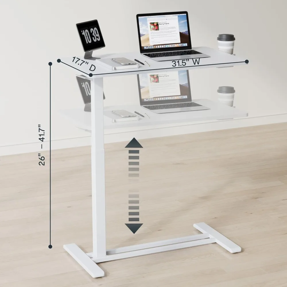 Adjustable Overbed Bedside Table with Wheels Pneumatic Mobile Standing Laptop Desk Rolling Computer Cart