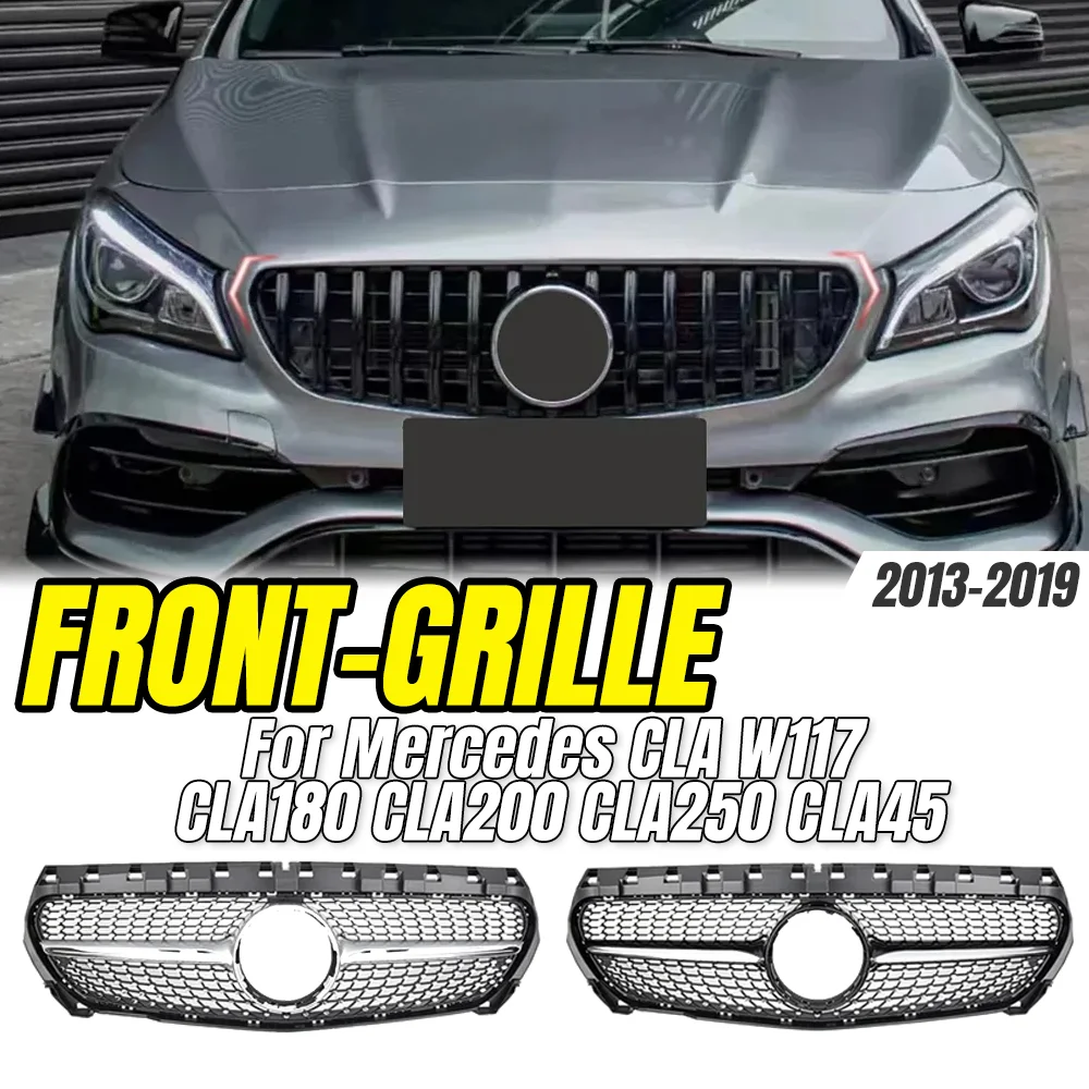 For Mercedes CLA W117 2013-2019 CLA180 CLA200 CLA250 CLA45 Gloss Black GT R Style Front Bumper Grille Car Accessories - view 3