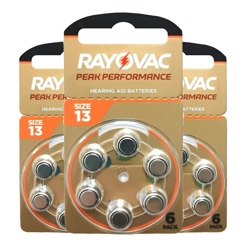 Rayovac Peak Hearing Aid Batteries 13 A13 13A P13 PR48 1.45V UK Zinc Air Cell Button Battery for BTE Hearing Aids Amplifiers