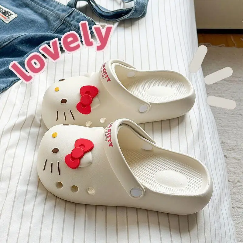 

Сандалии Croc для девочек Hello Kitty, нескользящие, летние, новые, Sanrio, на толстой подошве, увеличивающие рост, модные, дышащие