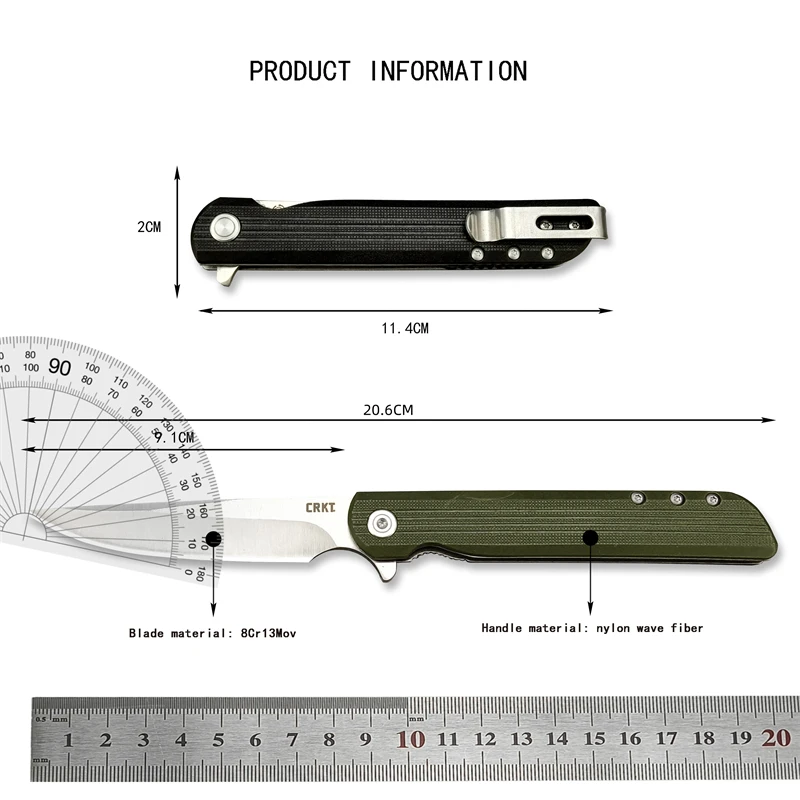 CRKT 3810 Folding Knife, Outdoor Survival Tactics Hiking G10 Handle, Rescue Tool Knife, Send Man Folding Knife