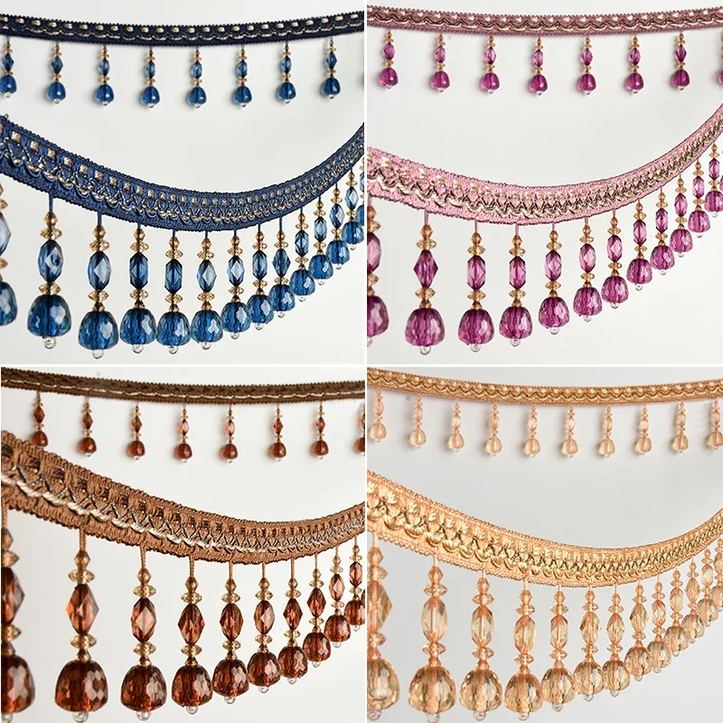 100cm Pumpkin Crystal Bead Tassel Fringe Trim Elegant Upholstery Lace Ribbon for Curtain Sewing Craft Home Decor