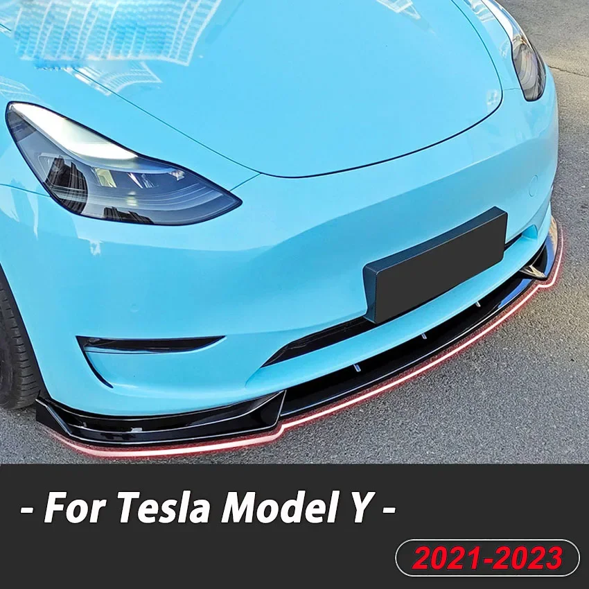 

For Tesla Model Y 2021 2022 2023 Front Bumper Lip Chin Diffuser Body Kit Spoiler Deflector Tuning Accessories ABS Gloss Black