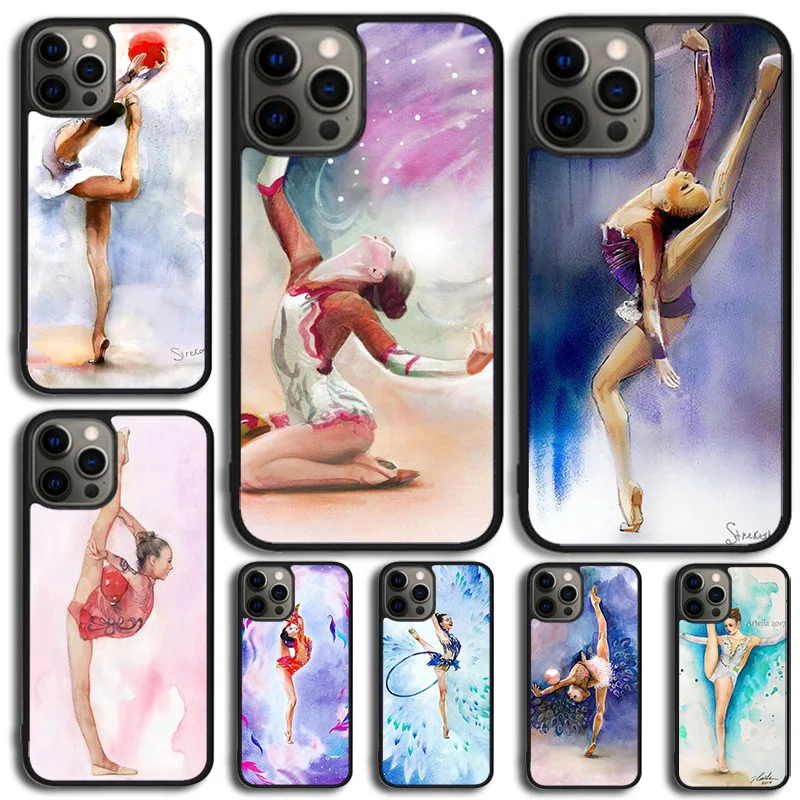 Gymnastics Oil Painting Phone Case Cover For iPhone 15 16 14 XR XS 11 12 13 Mini Pro MAX Plus