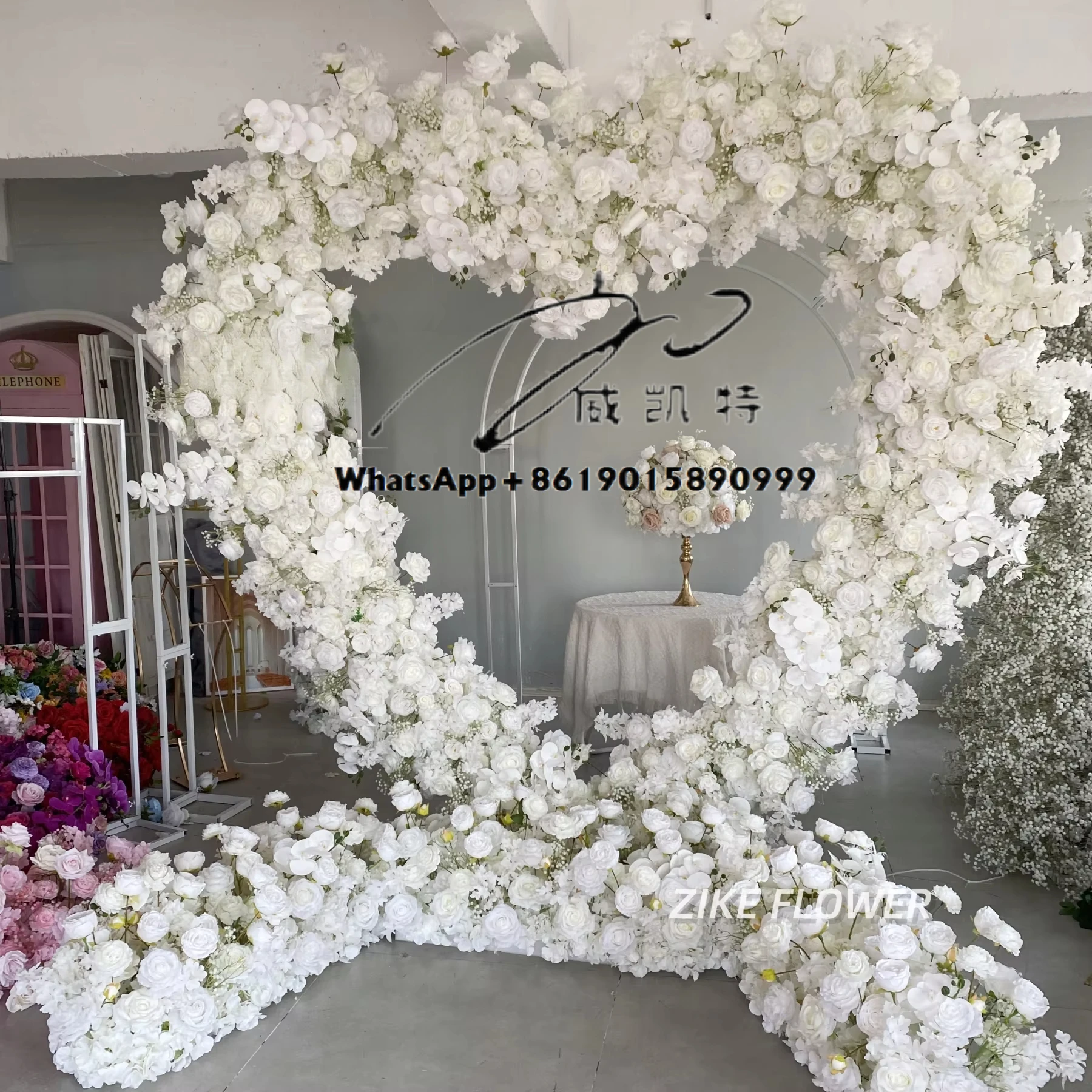Wedding Backdrop Stage Valentine Decorations Marriage Proposal Red Roses Artificial White Flowers Heart Arch with Flowers