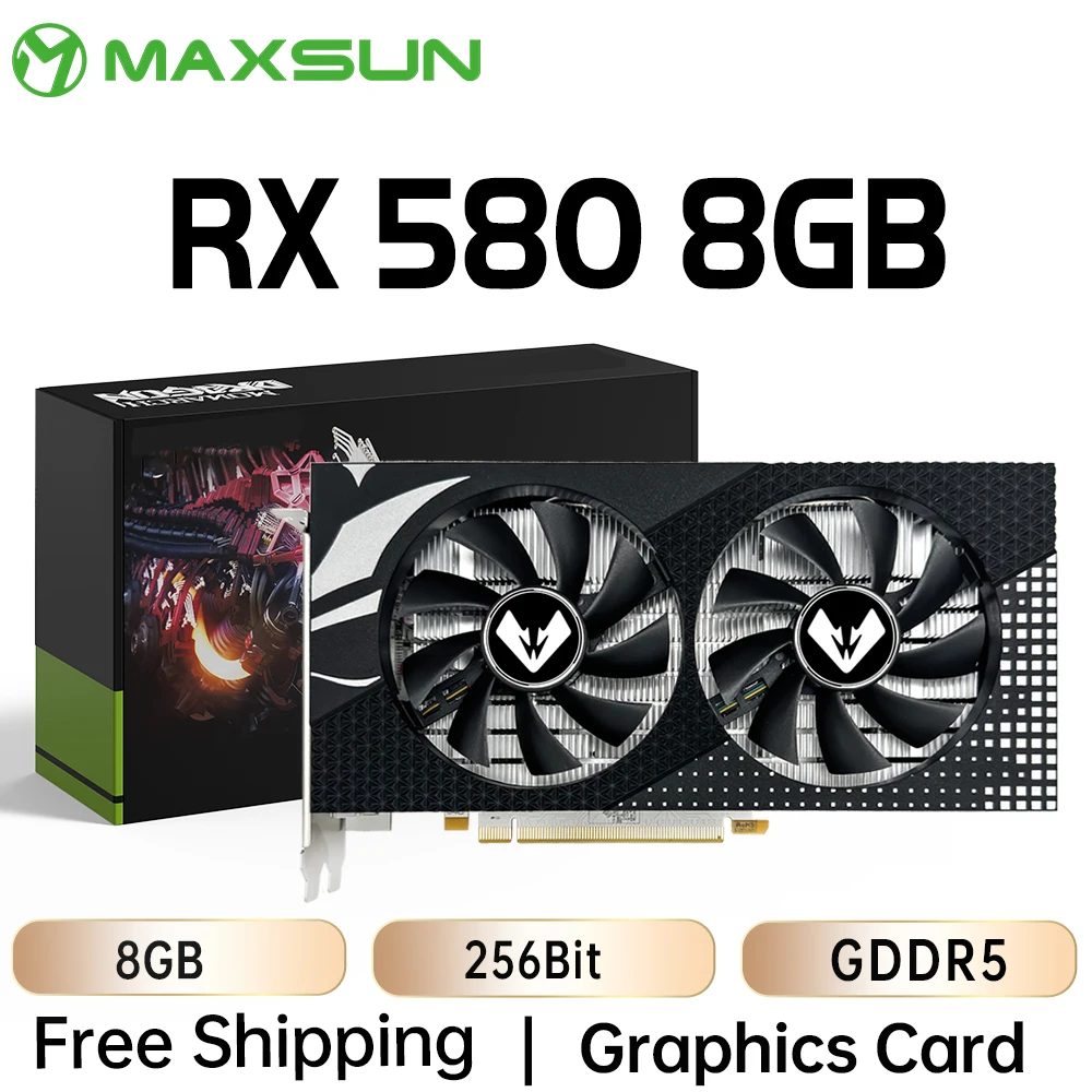 MAXSUN AMD Radeon RX580 8G Graphics Cards GDDR5 Video Card DP DVI PCIE3.0x16 for Gaming Computer GPU Card RX 580 Full New