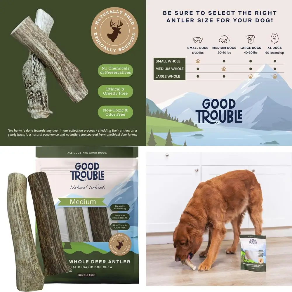 

Средние собачьи рога для здоровья зубов, облегчения тревоги и жевания без запаха