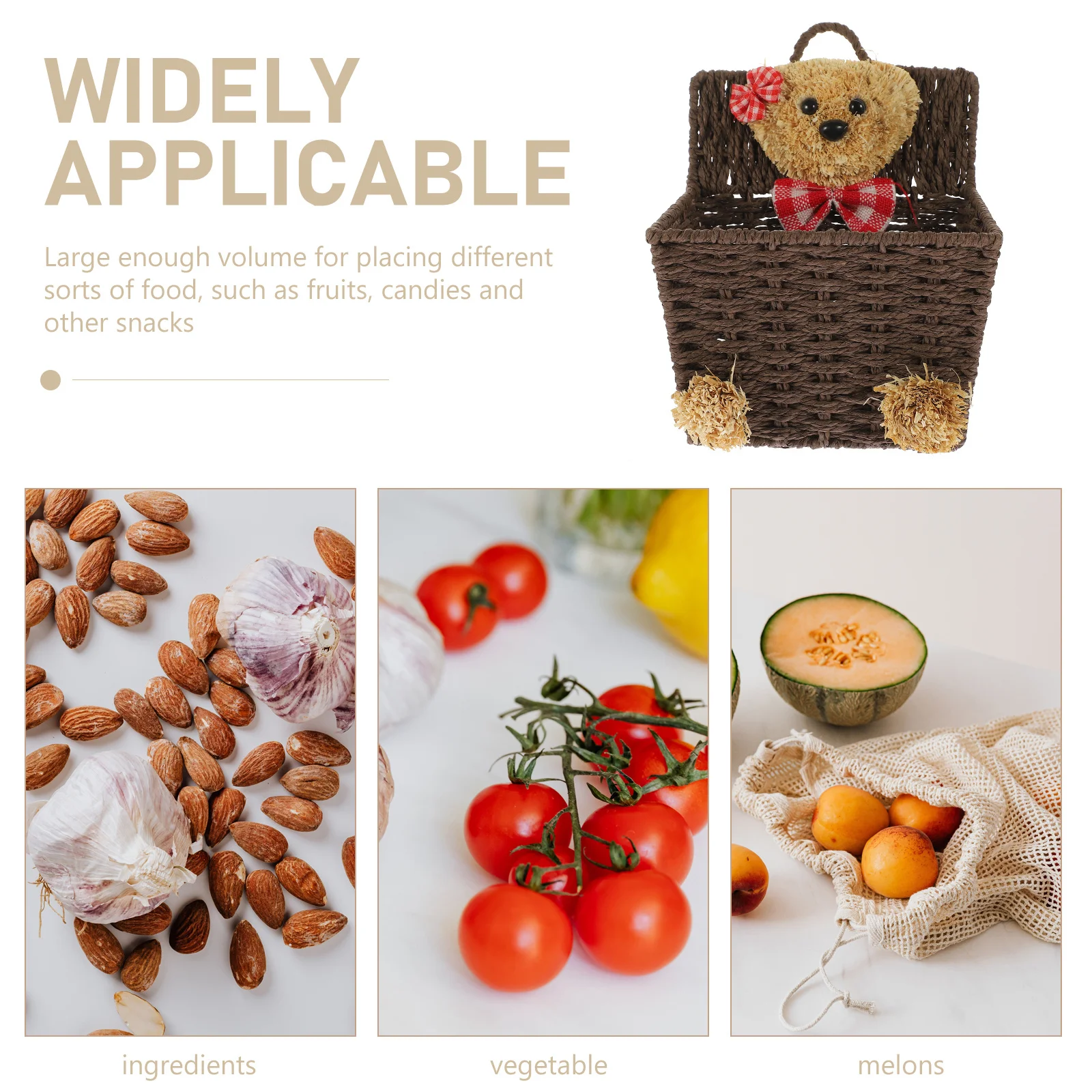 

Cartoon Storage Basket Warm Brown Woven Organizer For Home Kitchen Bathroom Wall Hanging Fruit Vegetable Basket Storage Bin