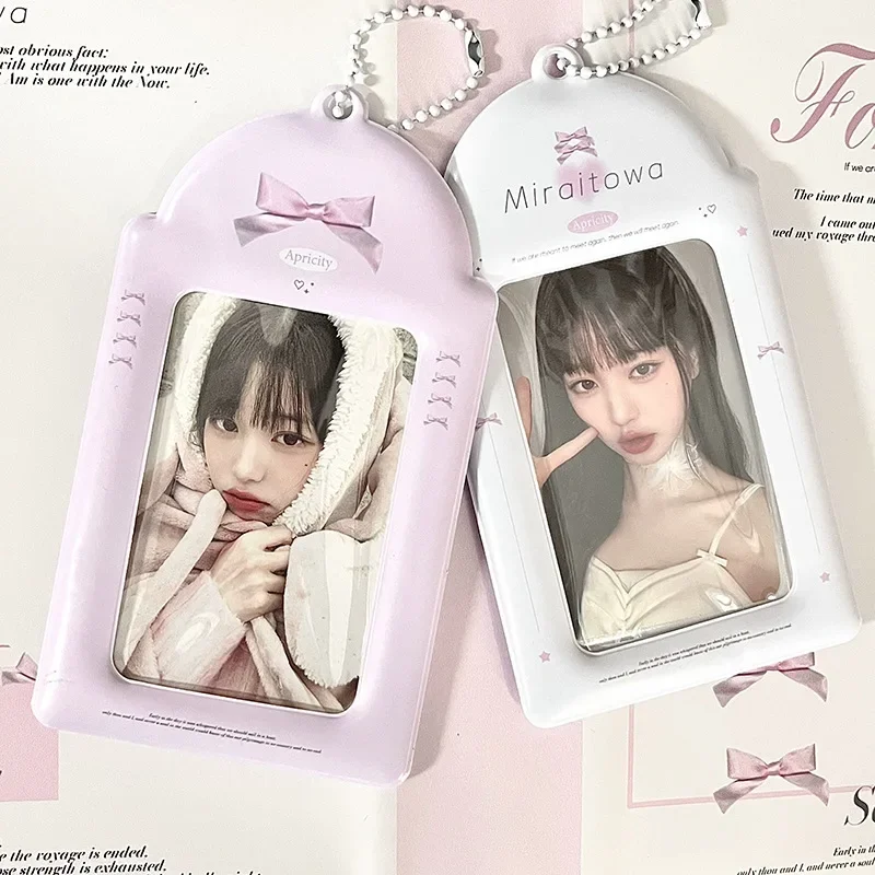 Kawaii Girl Heart Bow-knot 3 inch Kpop Photocard Holder Photo Card Holder Bag Pendant Ins Korean School Stationery