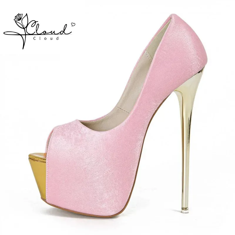 

Plus Size's Women Women Pumps and the United States Sexy Party 2024 New Golden Fish Mouth Super High Heel Women's Single Shoes