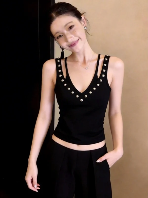 

American Style Spicy Girl Mock Two-Piece Strap Vest Women's Inner Wear Spring Summer Can Be Worn outside Slim Fit Sleeveless ...