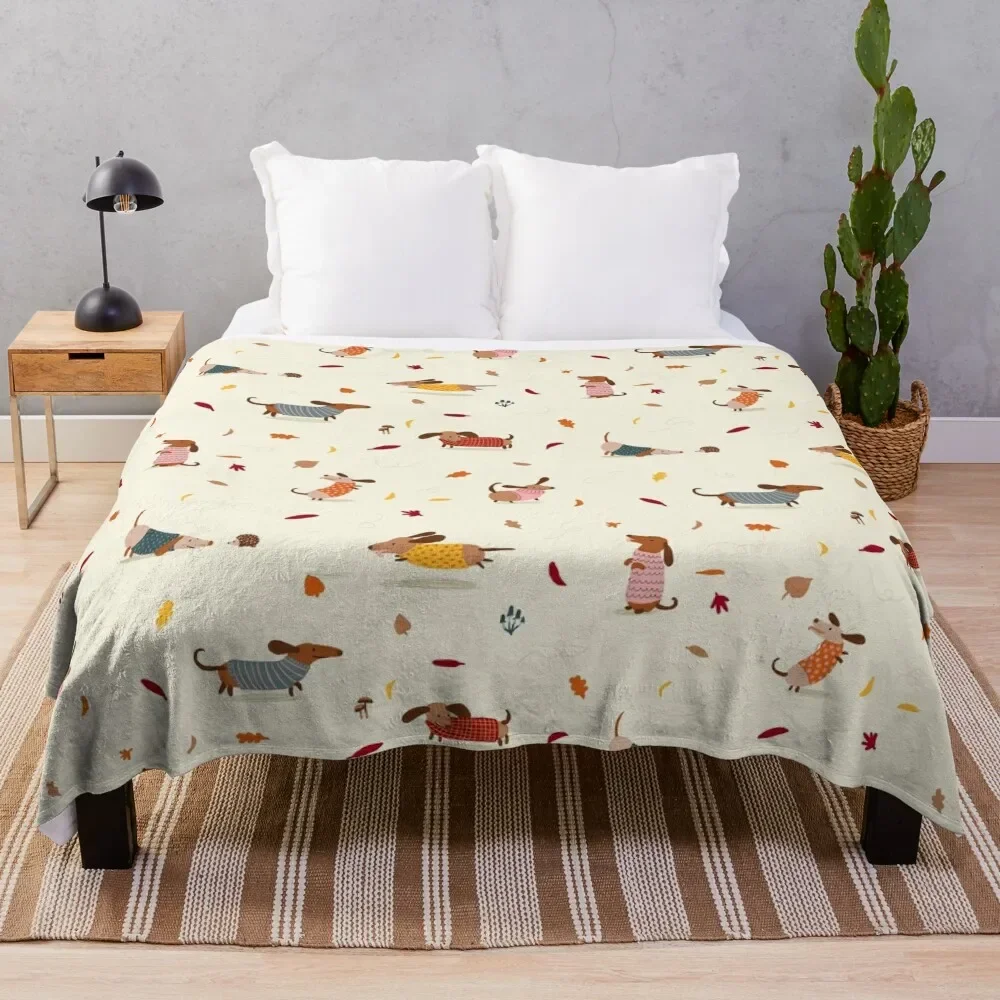 Cute Dachshunds in Winter Sweaters with Autumn Leaves Throw Blanket anime sofa bed Luxury Throw Luxury St Sofa Quilt Blankets