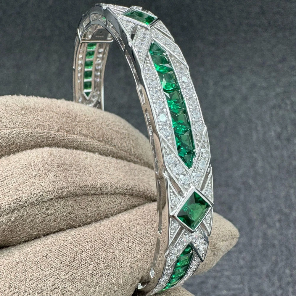 Wong Rain Vintage 100% 925 Sterling Silver Ruby Sapphire Emerald Gemstone Women Bracelets Bangle Fine Jewelry Anniversary Gifts