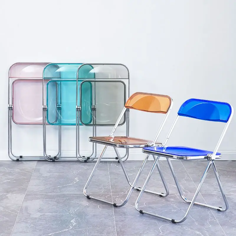 Transparent Folding Chair, Fashion Crystal Dining Chair, Light Luxury Stool with Backrest, Live Photo Chair and Makeup Chair