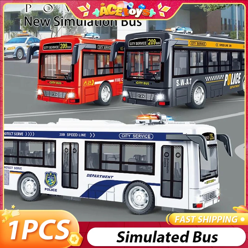 Children's Simulation Bus With Lights Sound Smooth Action Bus Model Toys Flexible Inertial Sightseeing Car Toys For Kids Gifts