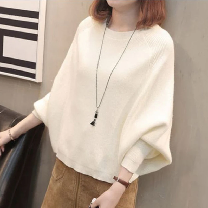 2023 Women Trendy Simple Casual Streetwear Knitted Sweaters Autumn Solid Long Sleeve Loose Pullover Tops Round Neck Chic Jumpers