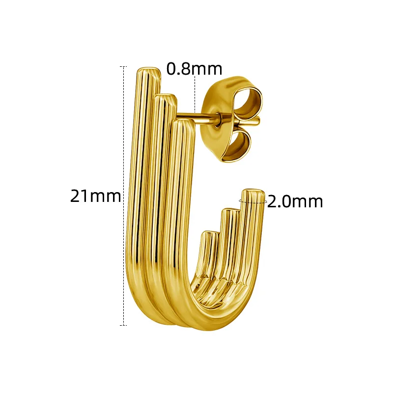 2 قطعة الفولاذ المقاوم للصدأ الذهب اللون دفع الظهر وأقراط للرجال والنساء U شكل مجوهرات حساسة الأذن ترصيع