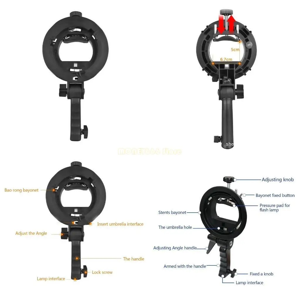 F62C Flash Holder with Hand Grip Adjustable for Speedlite Snoots Flash Softbox