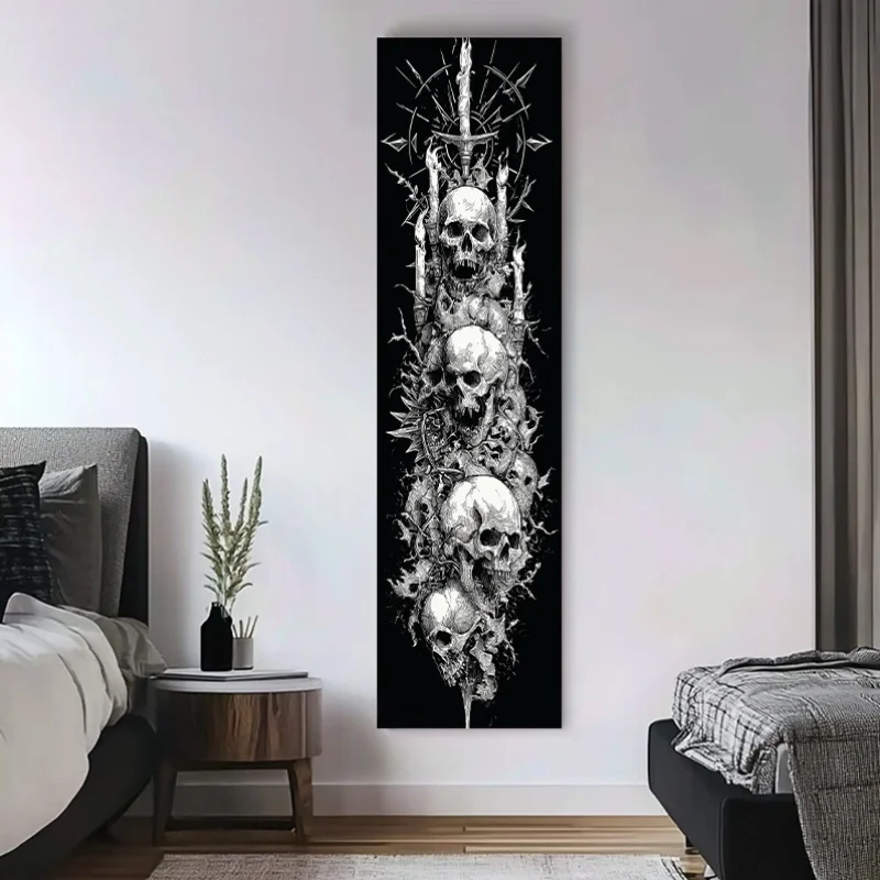 VIKAMA Long Thorns Stacked Skeleton Long Sword Dark Prints Tapestry Hanging Cloth Gothic Boys Thrilling Room Decoration